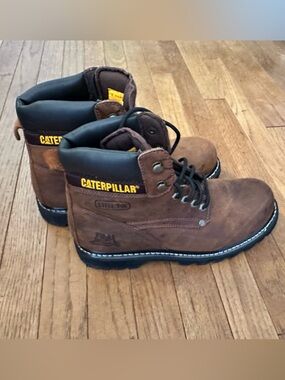 Vintage Caterpillar Steel Toe Brown and Black Leather Work Boots